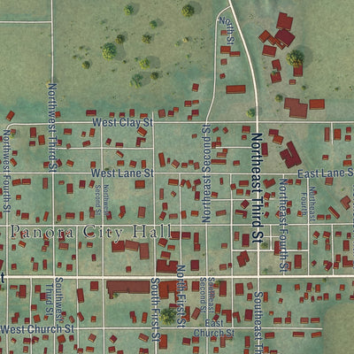 Close-up of the map of Panora, Iowa print showing street and building detail