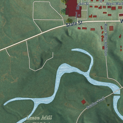 Second close-up of the map of Panora, Iowa print showing more streets and buildings