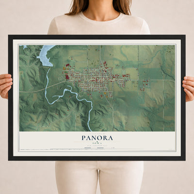 Map of Panora, Iowa, 18 x 24 inch print in a black wood frame