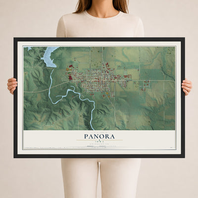 Map of Panora, Iowa, 24 x 36 inch print in a black wood frame