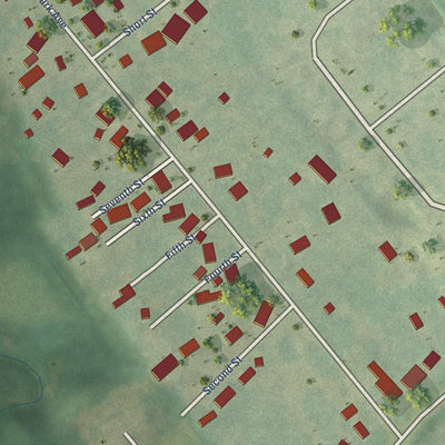 Close-up of the map of Panorama Park, Iowa print showing street and building detail