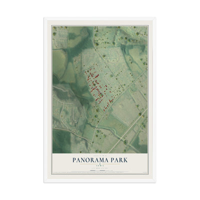 Map of Panorama Park, Iowa, 12 x 18 inch print in a white wood frame