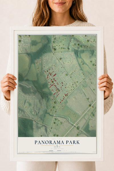 Map of Panorama Park, Iowa, 18 x 24 inch print in a white wood frame