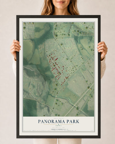 Map of Panorama Park, Iowa, 24 x 36 inch print in a black wood frame