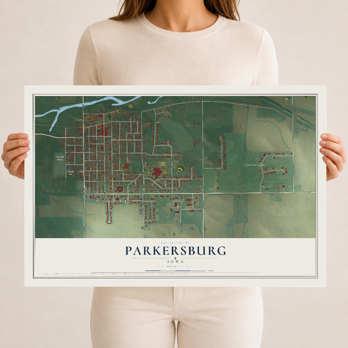 Map of Parkersburg, Iowa, 12 x 18 inch unframed archival matte print