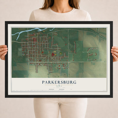 Map of Parkersburg, Iowa, 18 x 24 inch print in a black wood frame