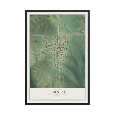 Map of Parnell, Iowa, 12 x 18 inch print in a black wood frame