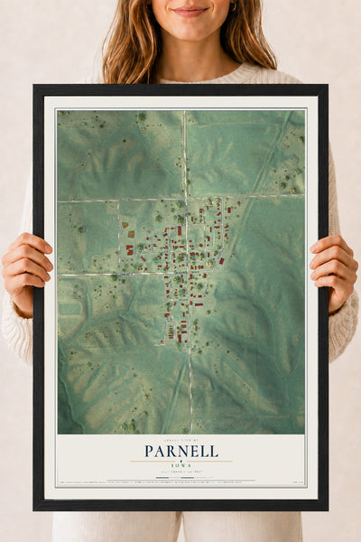 Map of Parnell, Iowa, 18 x 24 inch print in a black wood frame