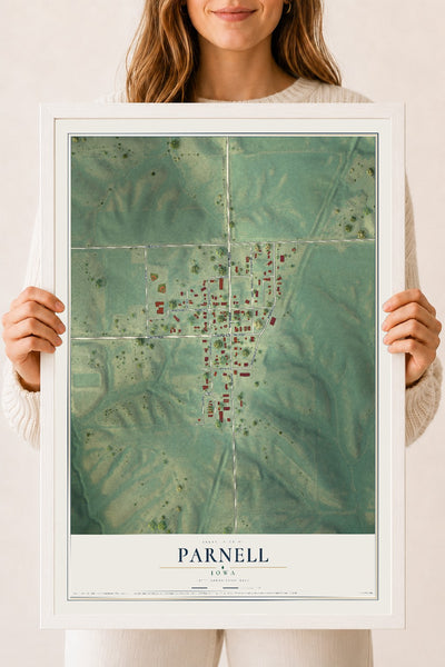 Map of Parnell, Iowa, 18 x 24 inch print in a white wood frame