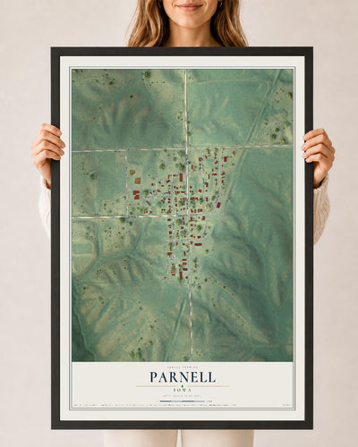 Map of Parnell, Iowa, 24 x 36 inch print in a black wood frame