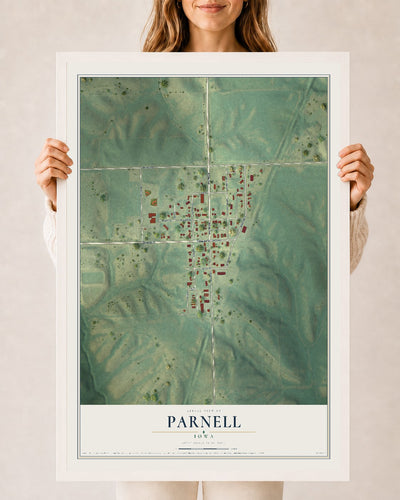 Map of Parnell, Iowa, 24 x 36 inch print in a white wood frame