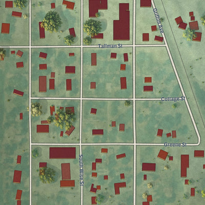 Close-up of the map of Paton, Iowa print showing street and building detail