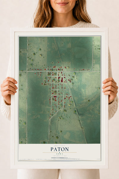 Map of Paton, Iowa, 18 x 24 inch print in a white wood frame