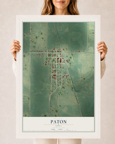 Map of Paton, Iowa, 24 x 36 inch print in a white wood frame