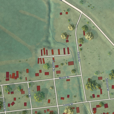 Close-up of the map of Patterson, Iowa print showing street and building detail