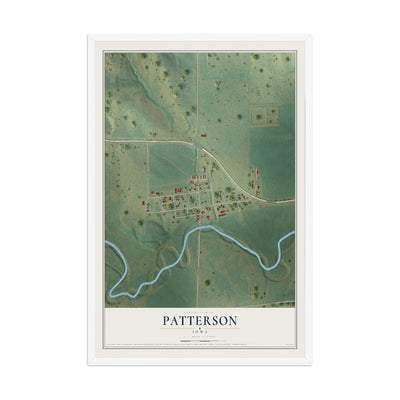 Map of Patterson, Iowa, 12 x 18 inch print in a white wood frame