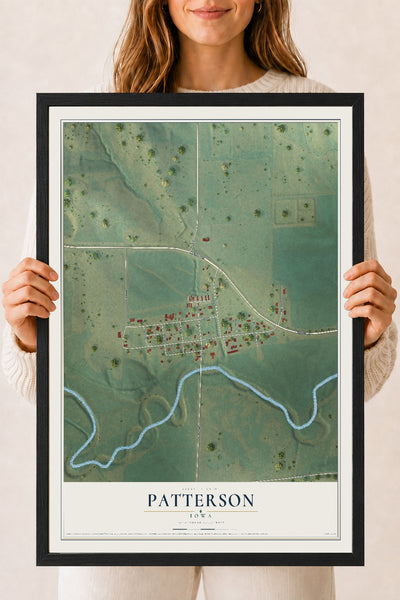 Map of Patterson, Iowa, 18 x 24 inch print in a black wood frame