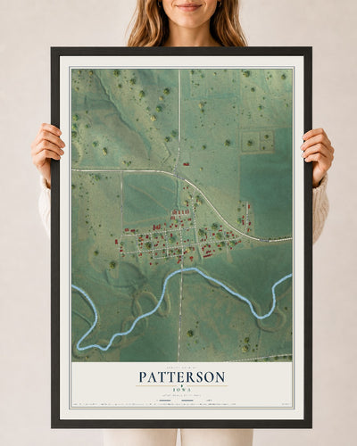 Map of Patterson, Iowa, 24 x 36 inch print in a black wood frame