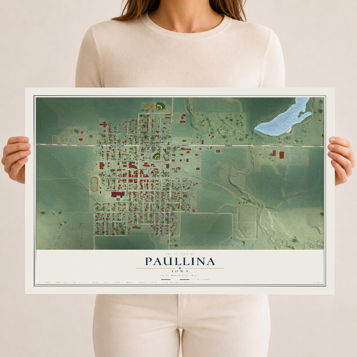 Map of Paullina, Iowa, 12 x 18 inch unframed archival matte print