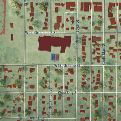 Close-up of the map of Paullina, Iowa print showing street and building detail