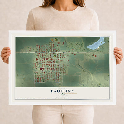 Map of Paullina, Iowa, 12 x 18 inch print in a white wood frame