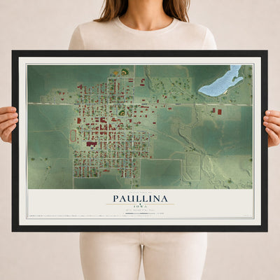 Map of Paullina, Iowa, 18 x 24 inch print in a black wood frame