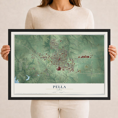 Map of Pella, Iowa, 12 x 18 inch print in a black wood frame