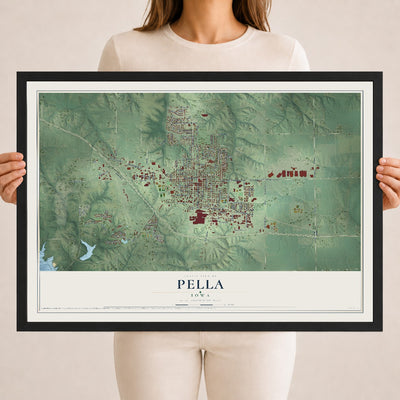 Map of Pella, Iowa, 18 x 24 inch print in a black wood frame