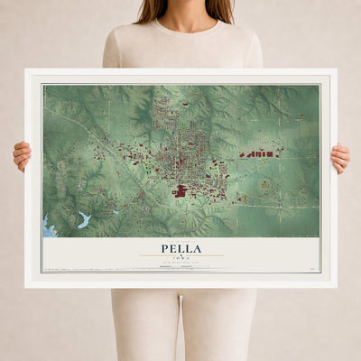 Map of Pella, Iowa, 24 x 36 inch print in a white wood frame
