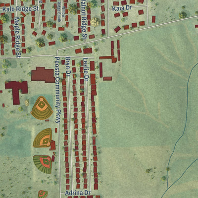 Second close-up of the map of Peosta, Iowa print showing more streets and buildings