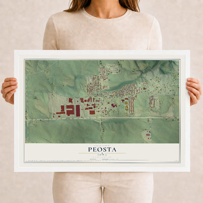 Map of Peosta, Iowa, 12 x 18 inch print in a white wood frame