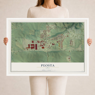 Map of Peosta, Iowa, 24 x 36 inch print in a white wood frame
