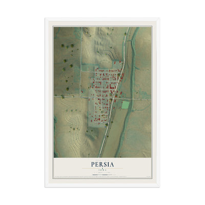 Map of Persia, Iowa, 12 x 18 inch print in a white wood frame