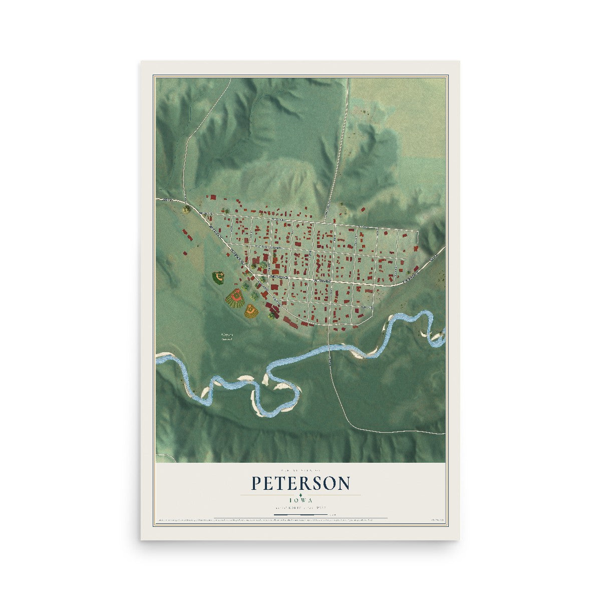 Map of Peterson, Iowa, 12 x 18 inch unframed archival matte print