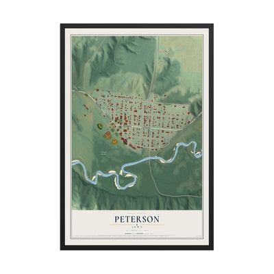 Map of Peterson, Iowa, 12 x 18 inch print in a black wood frame