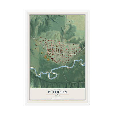 Map of Peterson, Iowa, 12 x 18 inch print in a white wood frame
