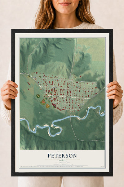 Map of Peterson, Iowa, 18 x 24 inch print in a black wood frame