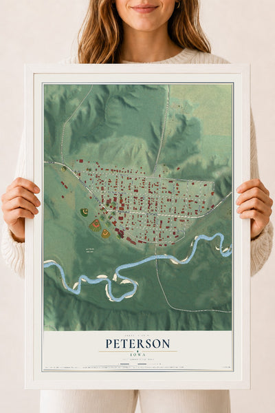 Map of Peterson, Iowa, 18 x 24 inch print in a white wood frame