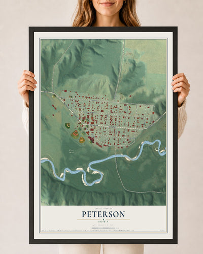 Map of Peterson, Iowa, 24 x 36 inch print in a black wood frame