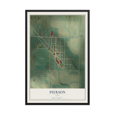 Map of Pierson, Iowa, 12 x 18 inch print in a black wood frame