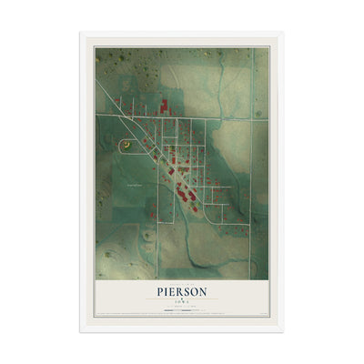Map of Pierson, Iowa, 12 x 18 inch print in a white wood frame
