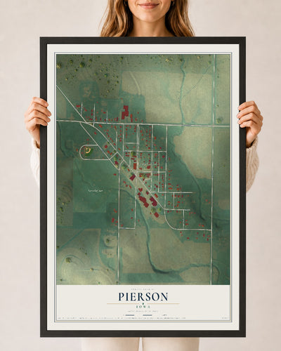 Map of Pierson, Iowa, 24 x 36 inch print in a black wood frame