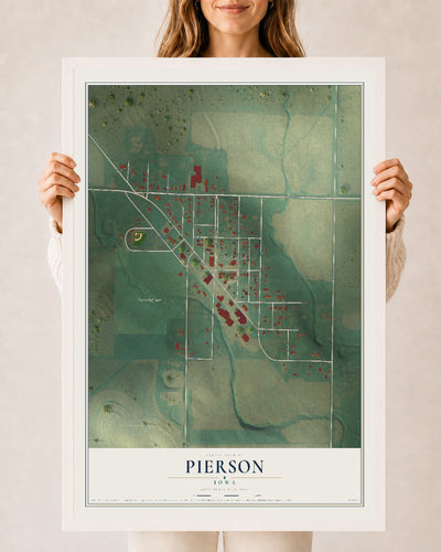 Map of Pierson, Iowa, 24 x 36 inch print in a white wood frame