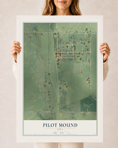 Map of Pilot Mound, Iowa, 24 x 36 inch print in a white wood frame