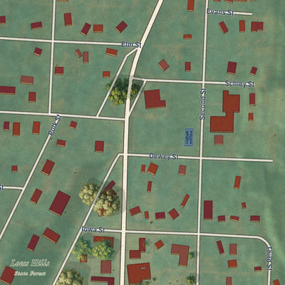 Close-up of the map of Pisgah, Iowa print showing street and building detail