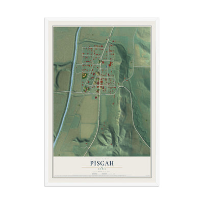 Map of Pisgah, Iowa, 12 x 18 inch print in a white wood frame