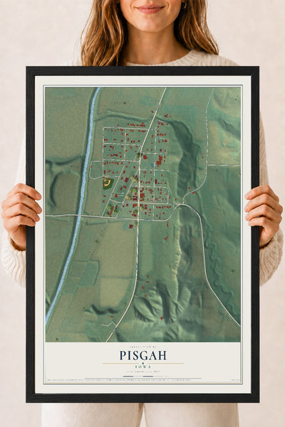 Map of Pisgah, Iowa, 18 x 24 inch print in a black wood frame