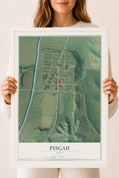 Map of Pisgah, Iowa, 18 x 24 inch print in a white wood frame