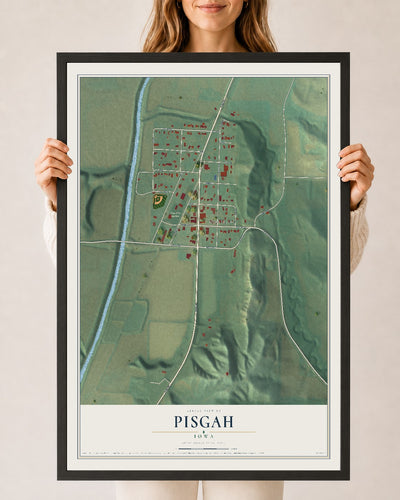 Map of Pisgah, Iowa, 24 x 36 inch print in a black wood frame