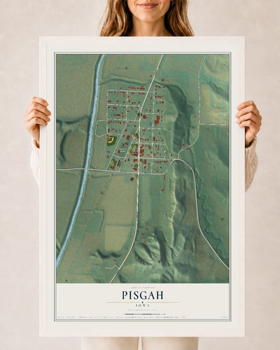 Map of Pisgah, Iowa, 24 x 36 inch print in a white wood frame